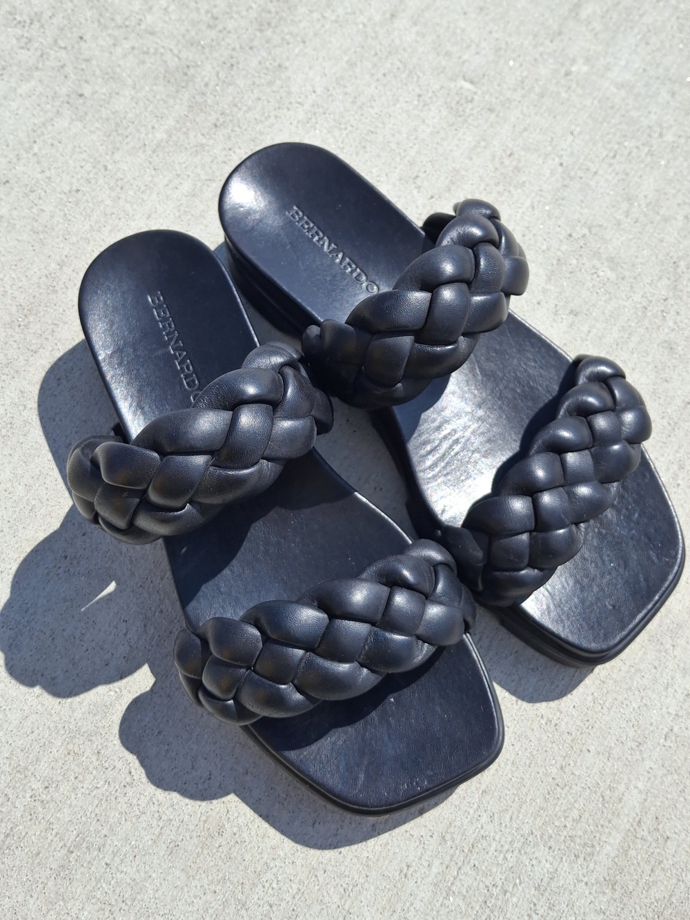 Bernardo Braided Double-Strap Slide Sandals in Black Leather Size 8